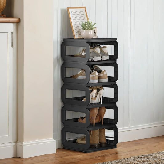 6-Shelf Shoe Rack, Removable Shelves Shoe Organizer for Entryway, Living Room and Bathroom, Narrow Space-Saving Design, Ink Black
