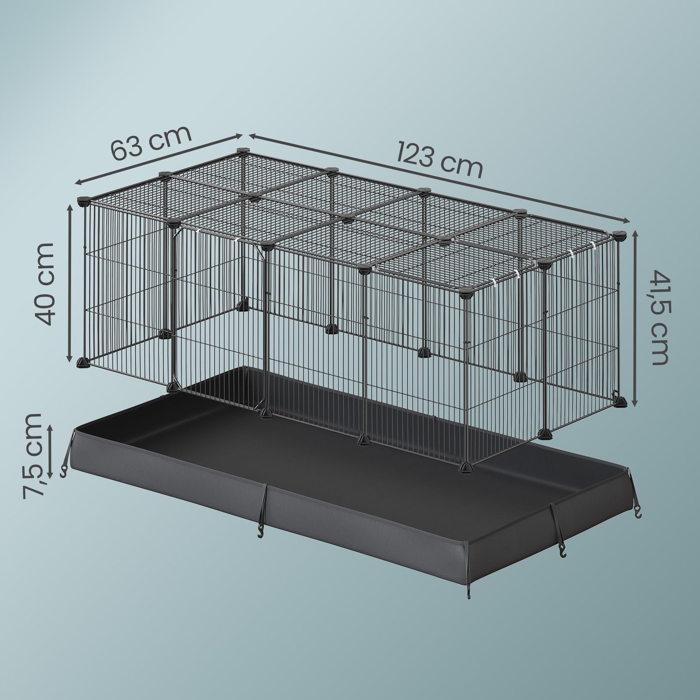 Small Animal Playpen Cage with Waterproof Mat, 48.4 x 24.8 Inch Guinea Pig and Rabbit Cage with Top and Side Door, 20 Panels, Ink Black