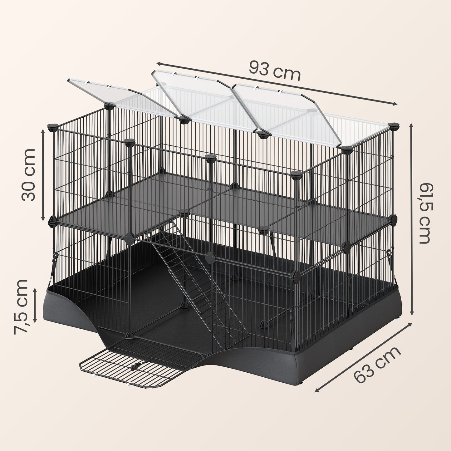 2-Tier Guinea Pig Cage with Ramp & Waterproof Mat, 35-Panel Small Animal Playpen with Top & Side Doors, for Rabbits, Hamsters, Ink Black