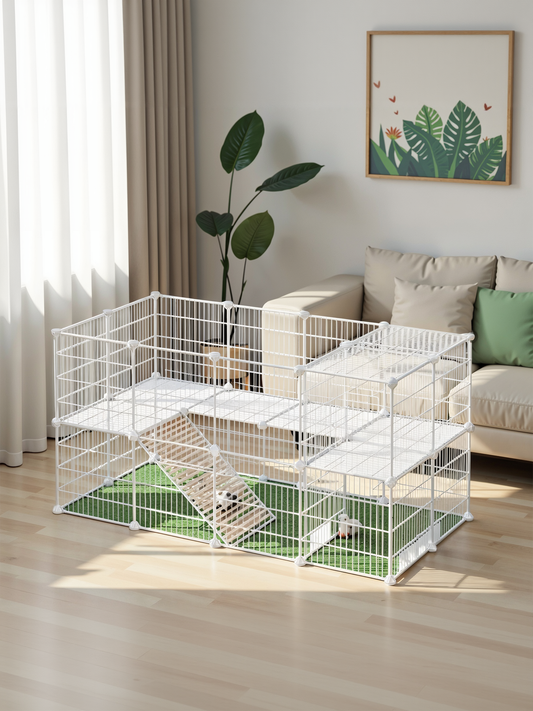 36-Panel Two-Story Pet Playpen, Metal Wire Small Animal Cage for Rabbits, Guinea Pigs, Puppies, with Zip Ties & Non-Slip Pads, White
