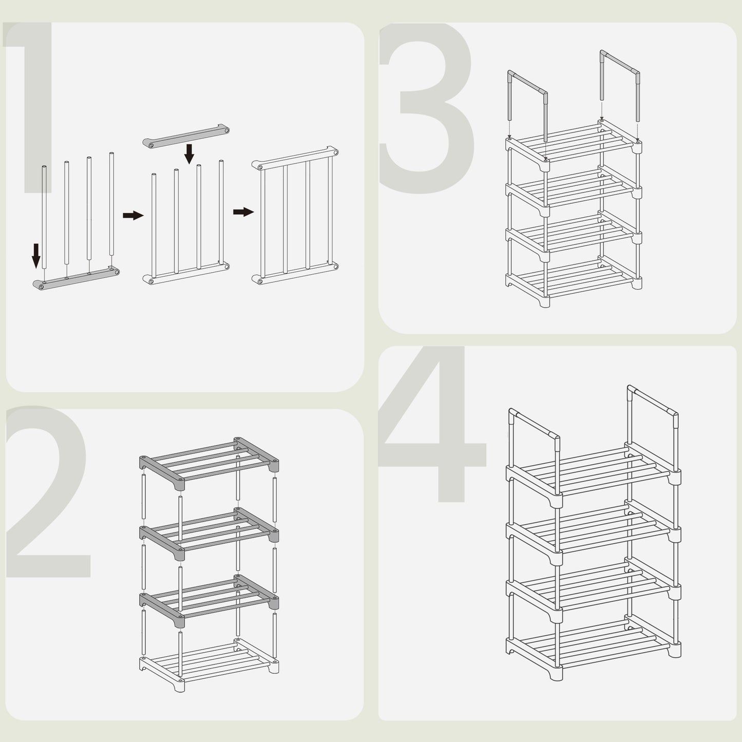 4-Tier Metal Shoe Rack, Stackable Shoe Organizer Shelf for 5-10 Pairs, Upright or Upside Down for Entryway, 16.7 x 28.2 Inches, Black