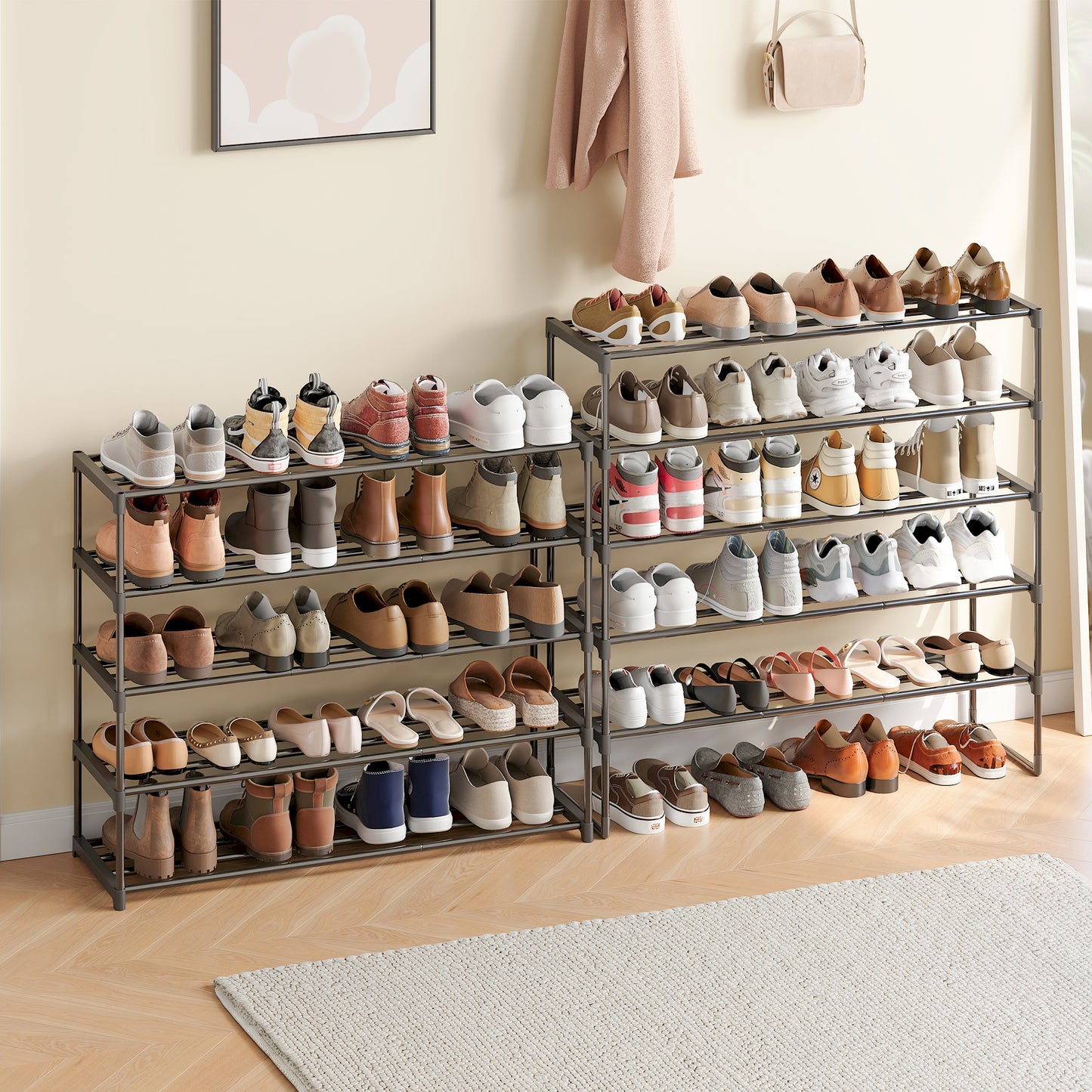 10-Tier Metal Shoe Rack, Upright or Upside Down Shoe Organizer for 44-55 Pairs, 36.2 x 68.1 Inch Storage Shelf for Entryway, Black