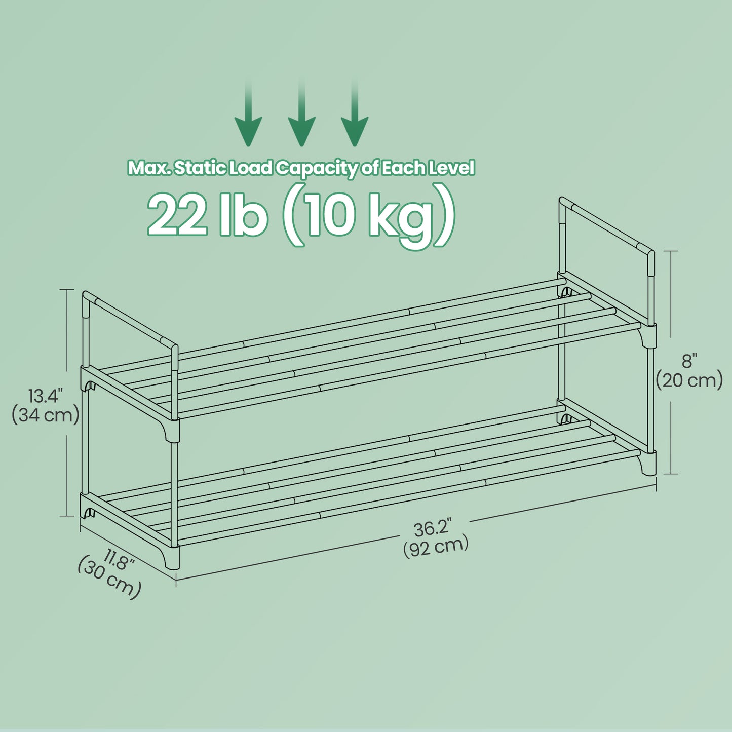 2-Tier Stackable Shoe Rack, Metal Shoe Organizer Shelf for Entryway, Holds 12-15 Pairs, Upright，Upside Down Installation, Space-Saving, Gray