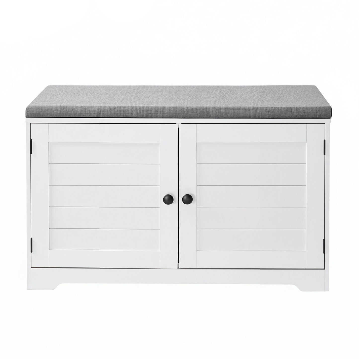 Shoe Storage Bench with Cushion, 3-Tier Entryway Bench with Adjustable Shelves and Doors, Hallway, Bedroom, Cloud White and Dove Gray