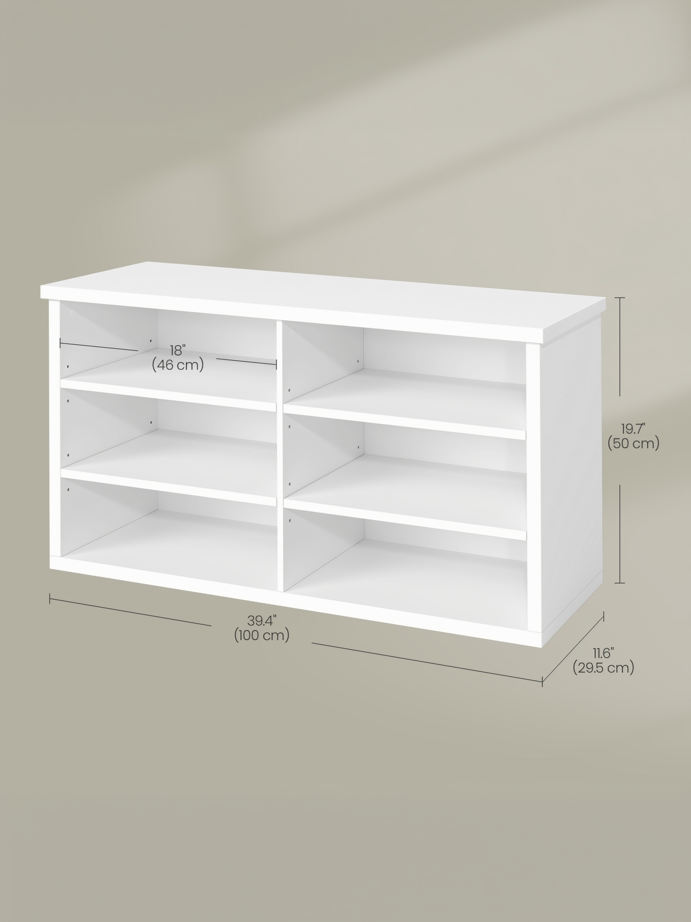 6-Compartment Shoe Bench with Adjustable Shelves, Storage Bench for Entryway, Living Room and Dorm, 39.4" W, Cloud White