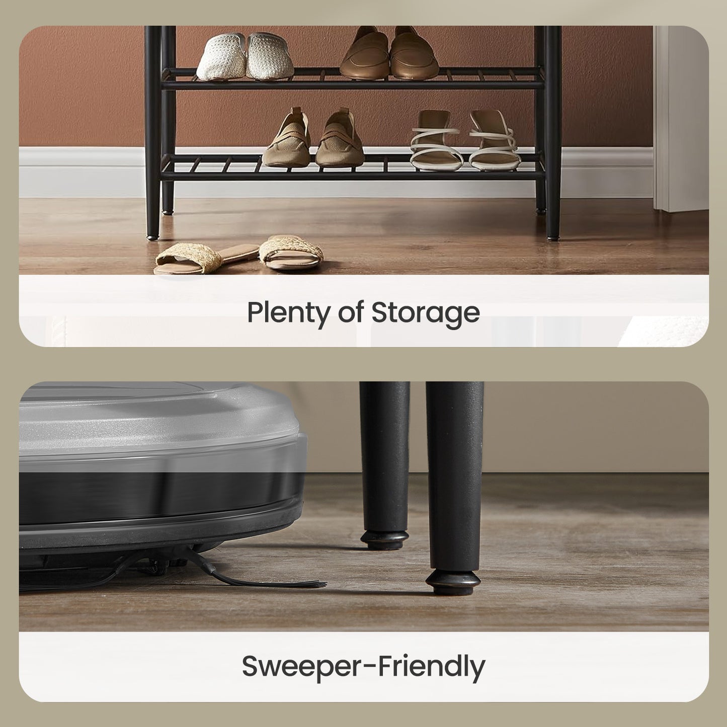 Storage Bench, Award-Winning Mid-Century Modern Shoe Rack, 300lb Capacity, Synthetic Leather Upholstered Entryway Bench with 4 Tiers, Easy Clean，Ink Black