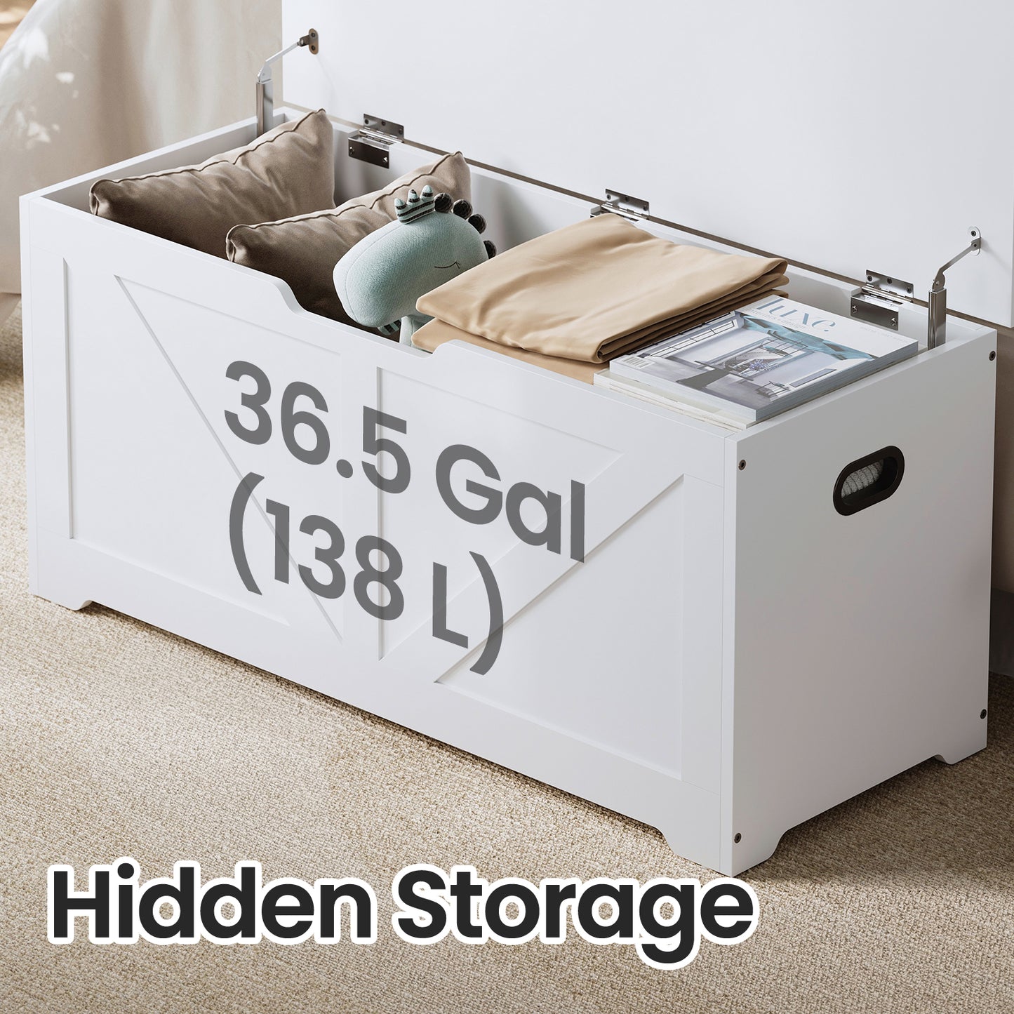 armhouse Storage Chest Bench, 39.4" Large Capacity Trunk with 2 Safety Hinges & Side Handles, 300lb Weight Capacity, for Entryway & Living Room,Cloud White