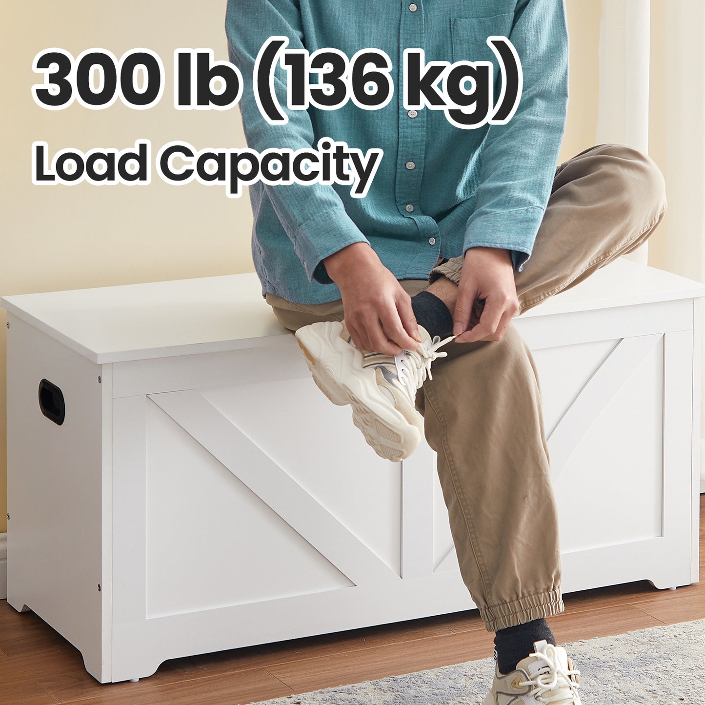 armhouse Storage Chest Bench, 39.4" Large Capacity Trunk with 2 Safety Hinges & Side Handles, 300lb Weight Capacity, for Entryway & Living Room,Cloud White