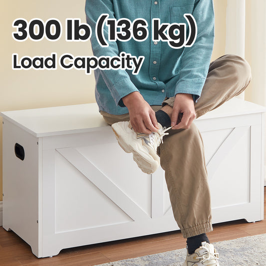 armhouse Storage Chest Bench, 39.4" Large Capacity Trunk with 2 Safety Hinges & Side Handles, 300lb Weight Capacity, for Entryway & Living Room,Cloud White