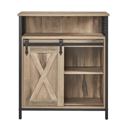 Buffet Cabinet with Sliding Barn Door, Adjustable Shelves, Coffee Bar Storage Sideboard, Industrial Living Room Cabinet, Camel Brown and Ink Black