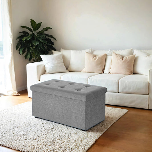Storage Ottoman - 30" Multi-Functional Bench, 660lb Capacity, 21 Gal Storage, No-Tool Assembly, Linen-Look Fabric, Light Gray