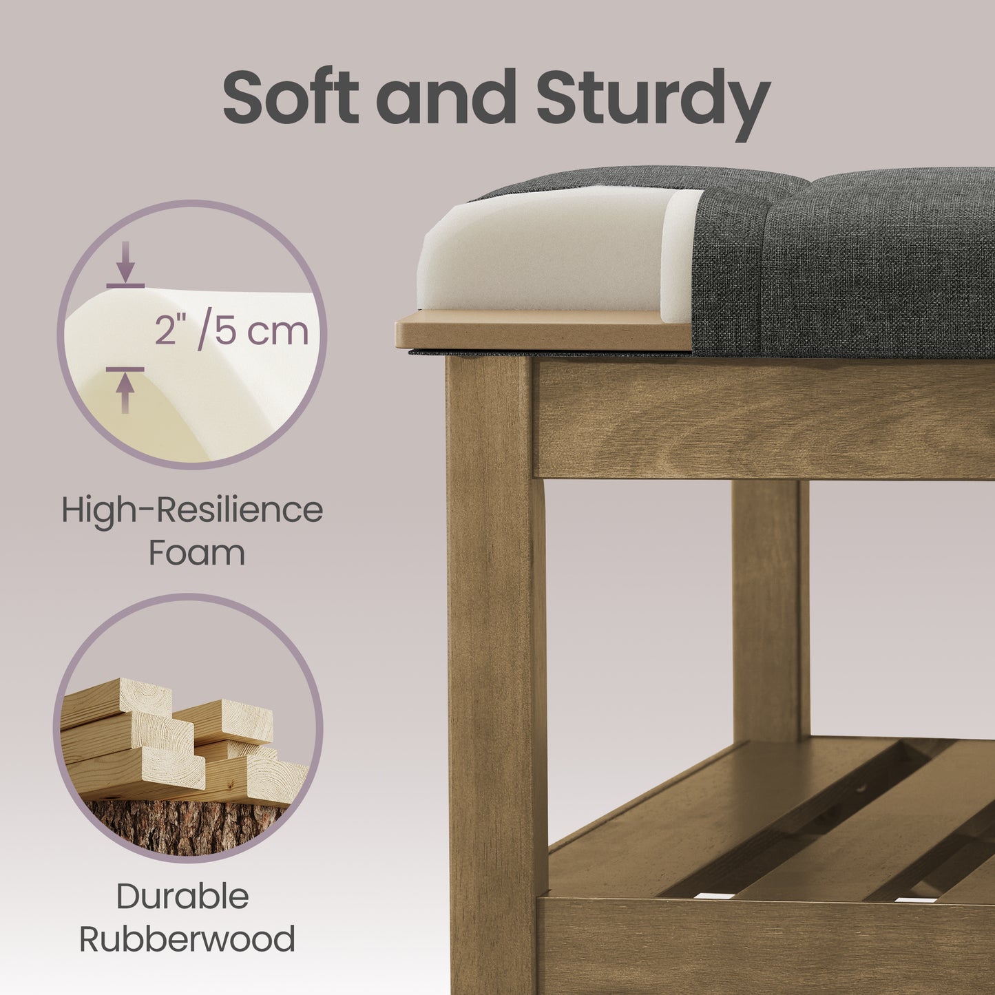 Square Storage Ottoman Coffee Table with Solid Wood Frame, Tufted Upholstered Footrest with Bottom Shelf, for Living Room, 31.5 x 17.7 x 31.5 Inches, Slate Gray