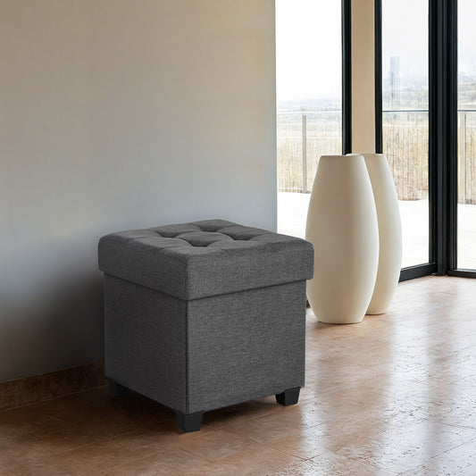 15-Inch Cube Storage Ottoman with Feet, Bedroom Bench with 10-Gallon Hidden Storage, Foot Stool Supports up to 660 lb, Dark Gray