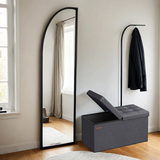 Storage Ottoman - 30" Flip-Top Bench, 660lb Capacity, 24-Gallon Storage, Synthetic Leather, Multi-Functional, Dark Gray