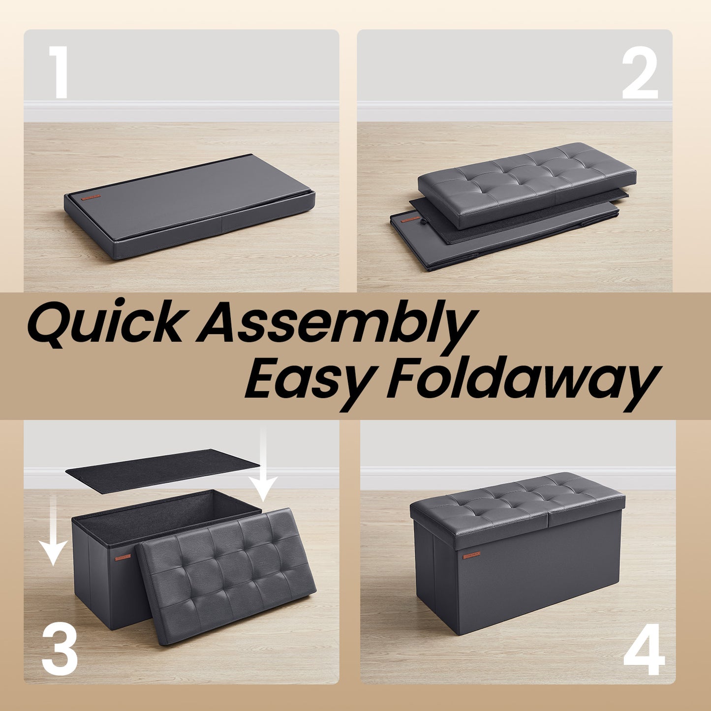 Storage Ottoman - 30" Flip-Top Bench, 660lb Capacity, 24-Gallon Storage, Synthetic Leather, Multi-Functional, Dark Gray