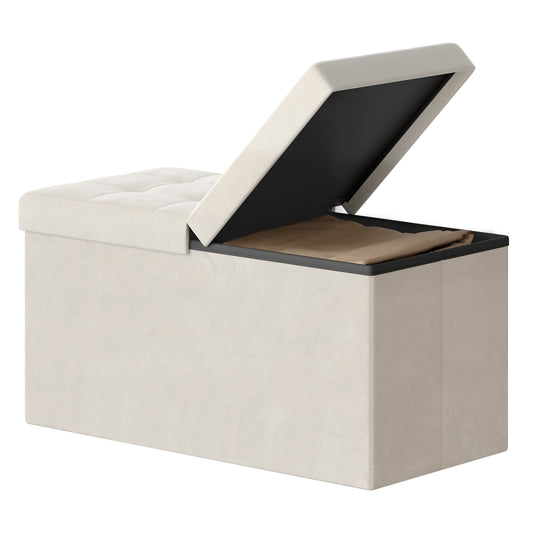 30-Inch Foldable Storage Ottoman Bench with Flipping Lid, Velvet Fabric, 24-Gallon Storage, 660 lb Capacity, Cappuccino Beige