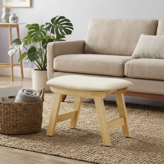 Padded Foot Stool Ottoman with Solid Wood Frame, Curved Cushion Footrest for Under Desk, Living Room, 15.4 x 11.8 x 9.8 Inches, Summer Sand and Natural Beige