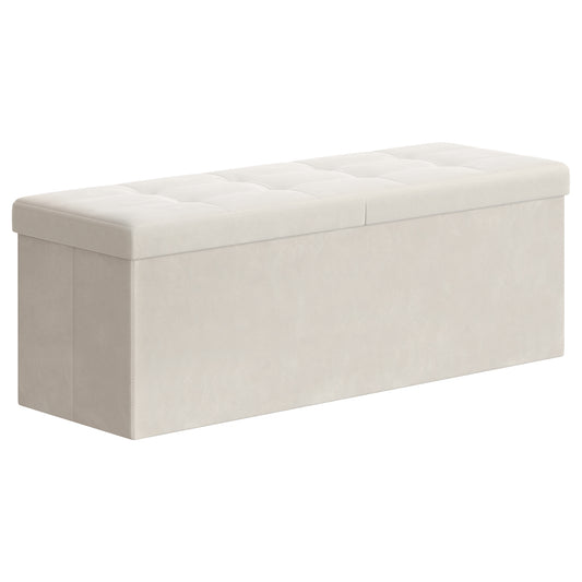 43-Inch Foldable Storage Ottoman Bench with Flipping Lid, Velvet Fabric, 35-Gallon Storage, 660 lb Capacity, Cappuccino Beige