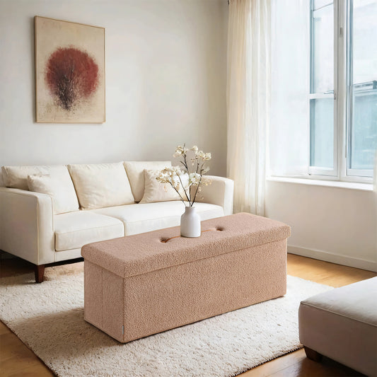 Storage Ottoman Bench - 660lb Capacity, 35-Gallon Storage, Foldable, Multi-Functional Footrest/Seat, Camel Brown