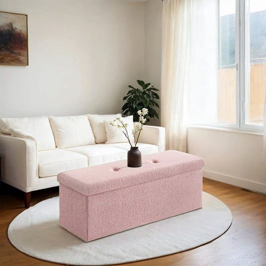 Storage Ottoman Bench - 660lb Capacity, 35-Gallon Storage, Foldable, Multi-Functional Footrest/Seat, Jelly Pink