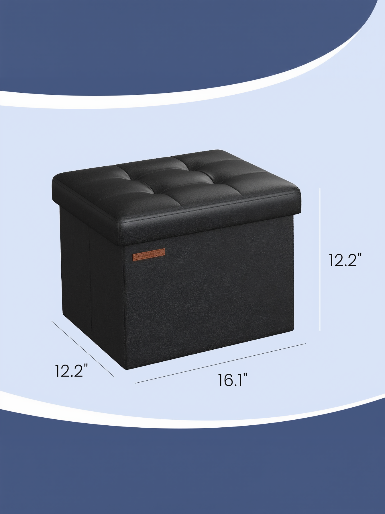 Folding Storage Ottoman Footstool, 12.2 x 16.1 Inch Cube Footrest with 286 lb Capacity for Living Room and Bedroom, Ink Black