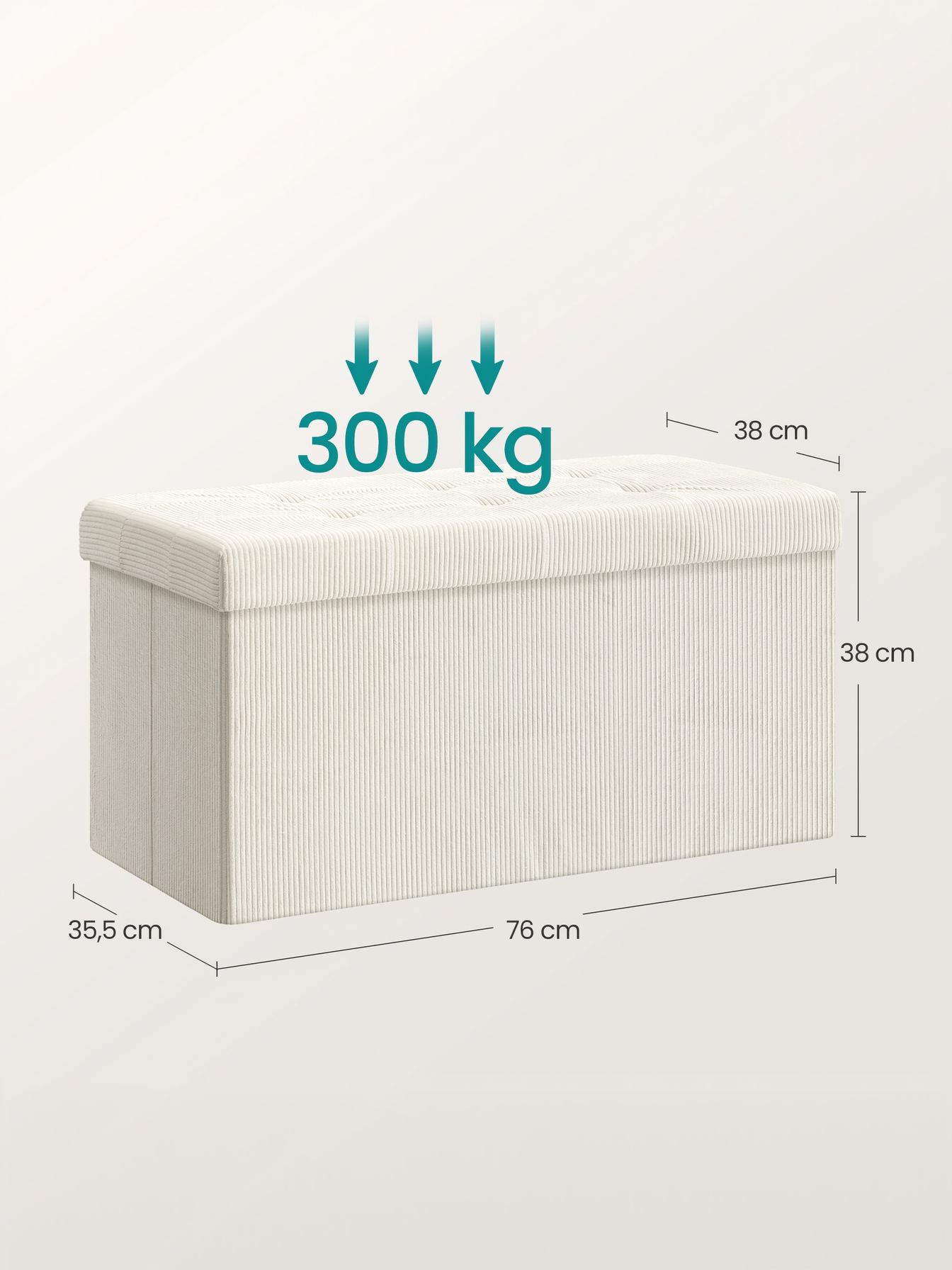 Storage Ottoman Bench, 15 x 30 Inch Foldable Footrest and End of Bed Storage Chest with 660 lb Capacity, Cream White