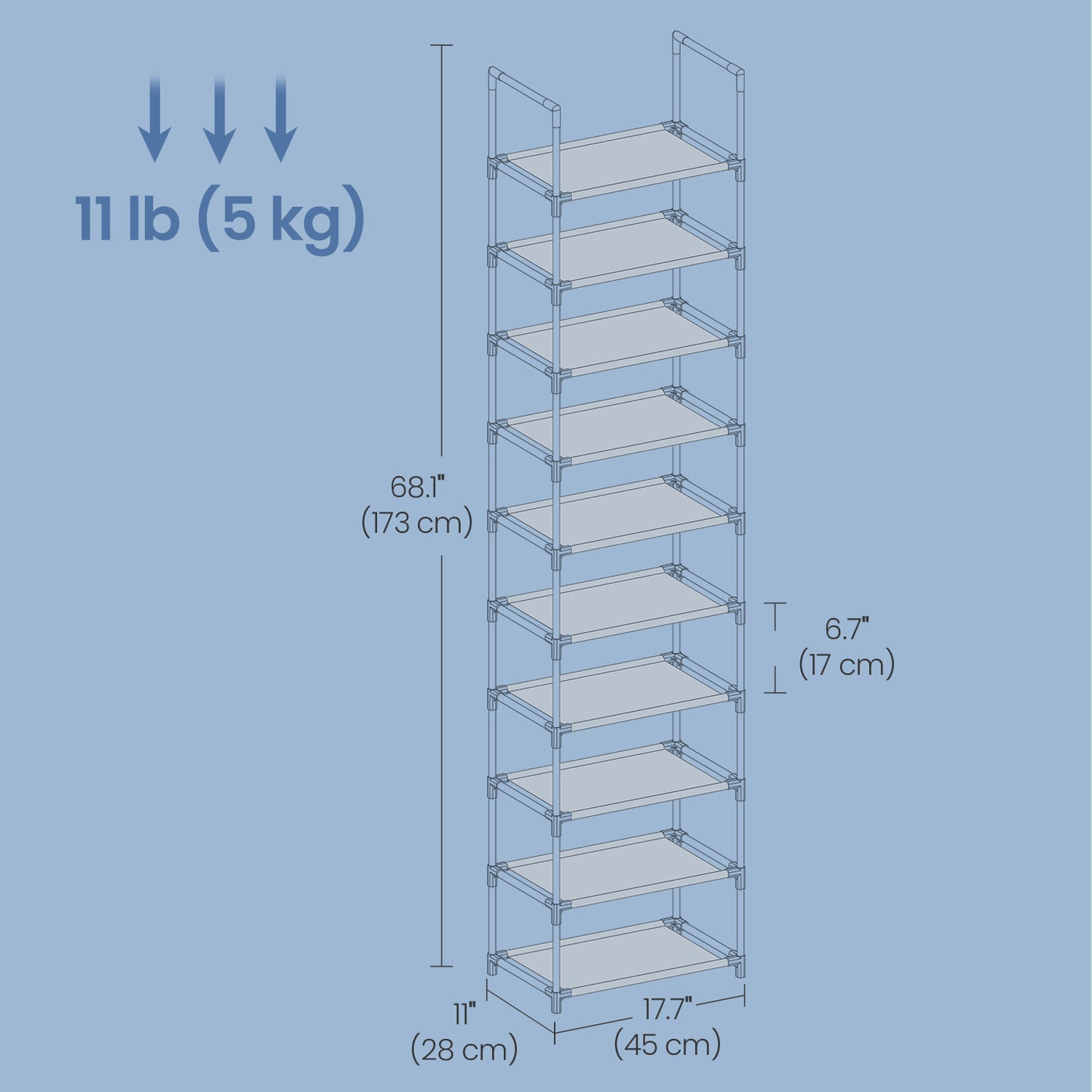 10-Tier Shoe Rack, Space-Saving Shoe Shelf Organizer, Sturdy Metal Frame & Non-Woven Shelves, for Entryway，Bedroom, Adjustable Height, Holds 30+ Pairs, Black