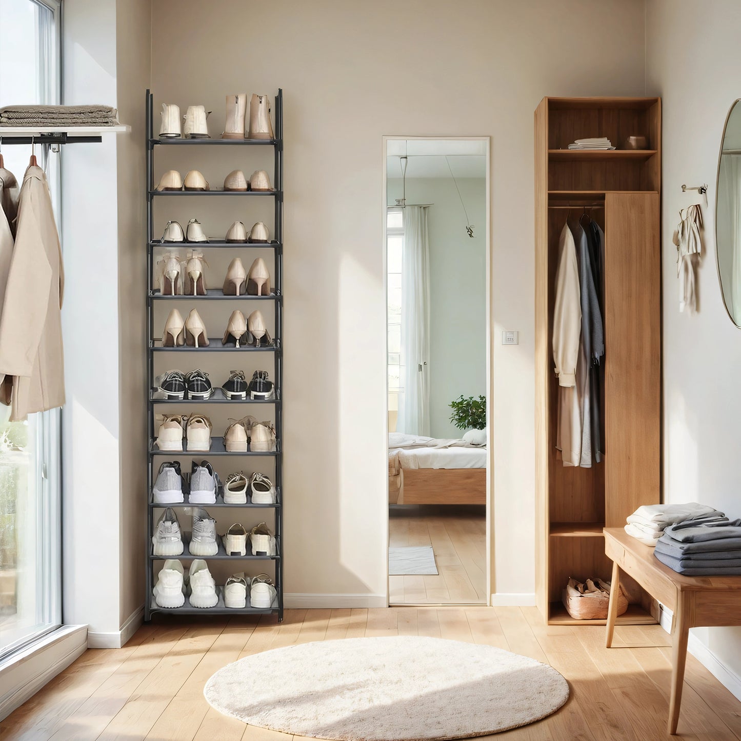 10-Tier Shoe Rack, Space-Saving Shoe Shelf Organizer, Sturdy Metal Frame & Non-Woven Fabric, Adjustable Shelves for Entryway, Bedroom, Living Room, Grey