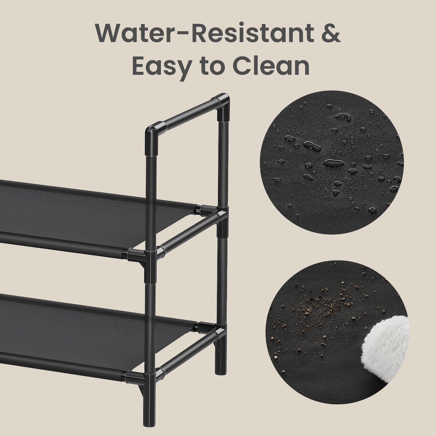 2-Tier Slim Shoe Rack, Space Saving Metal Frame Shoe Organizer with Non-Woven Fabric Shelves for Hallway and Closet, Black