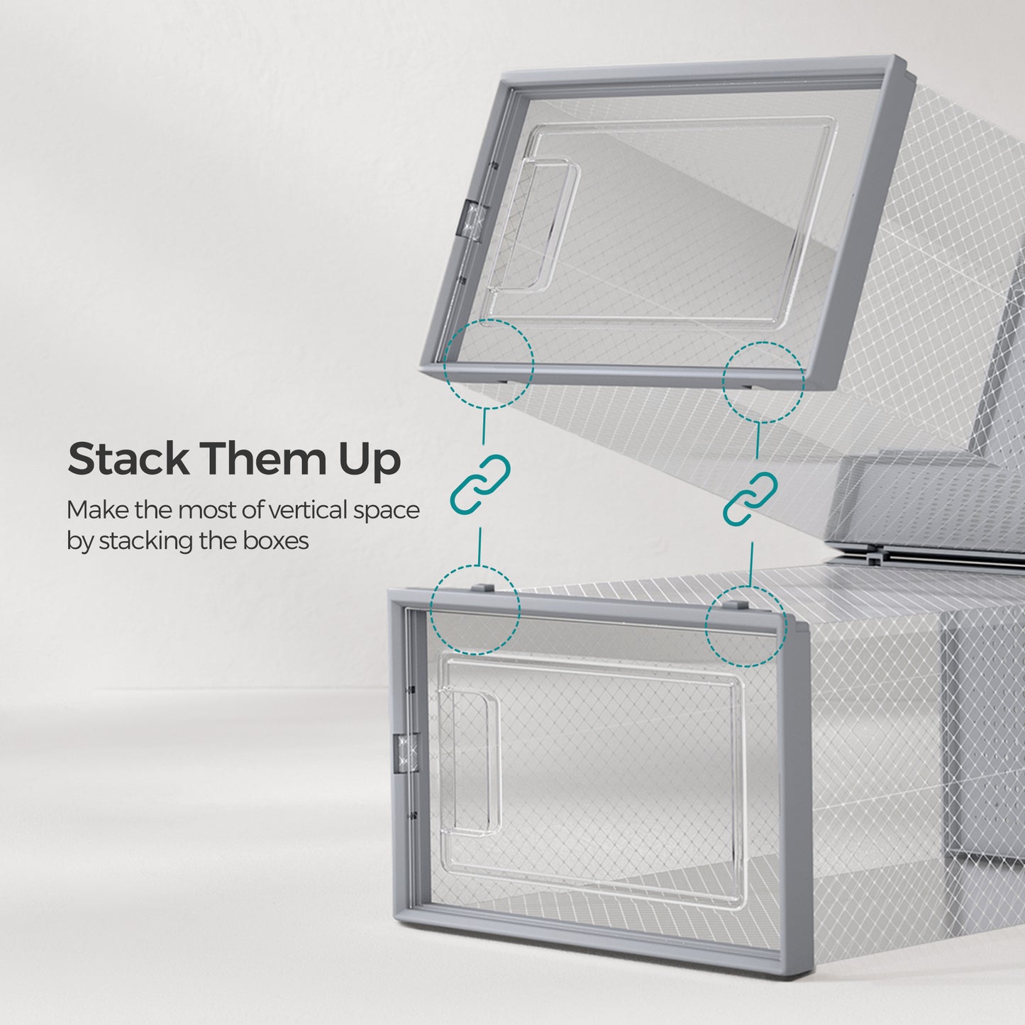 12-Pack Stackable Shoe Boxes - Clear Plastic Organizers with Ventilation, Fits Size 11, Foldable for Closet Storage, Transparent and Gray