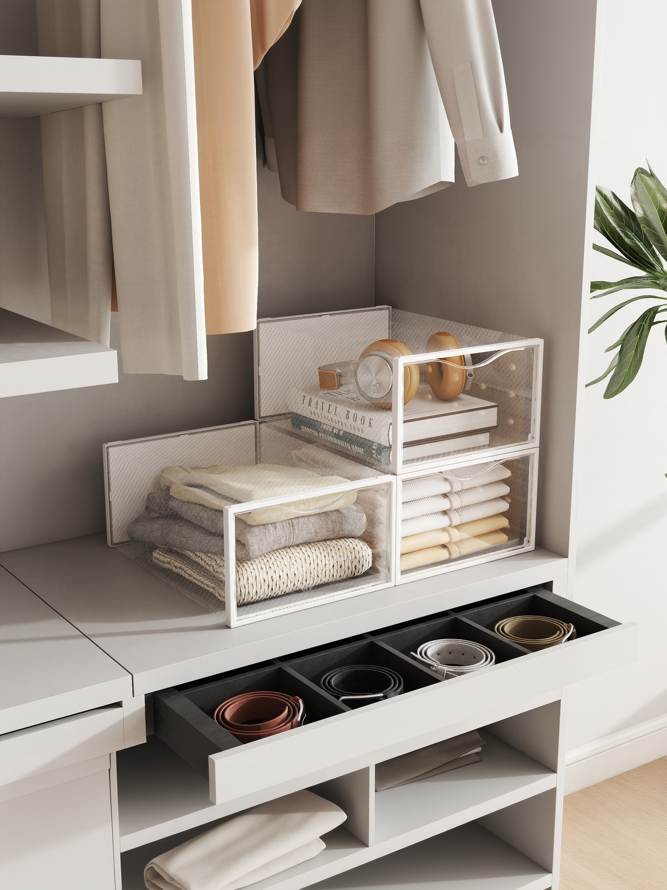 12 Pack Stackable Shoe Boxes, Transparent and Cloud White Plastic Shoe Storage Organizers for Closet, Sneaker Containers