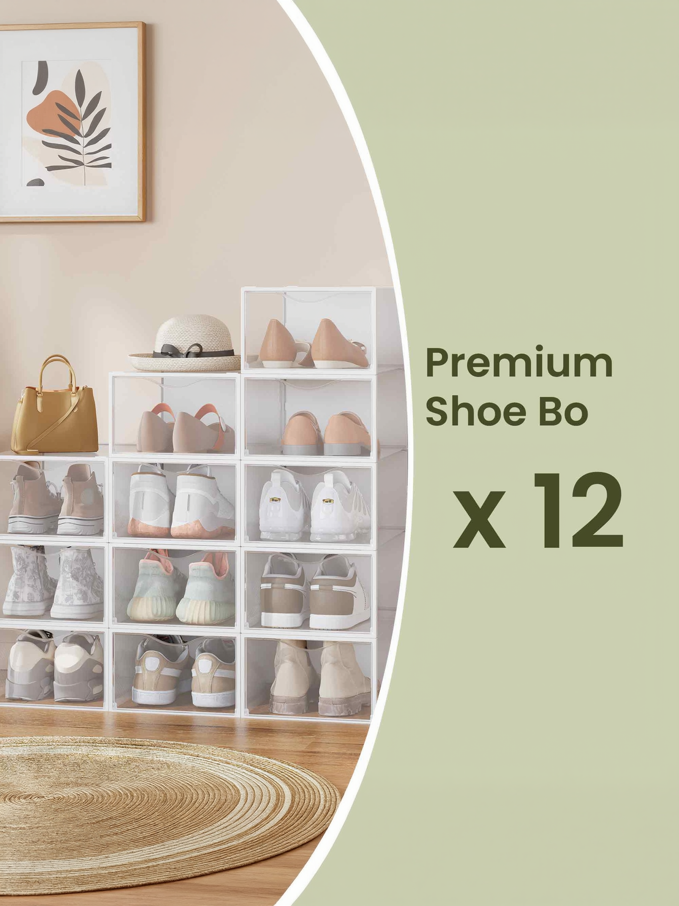 12 Pack Stackable Shoe Boxes, Transparent and Cloud White Plastic Shoe Storage Organizers for Closet, Sneaker Containers