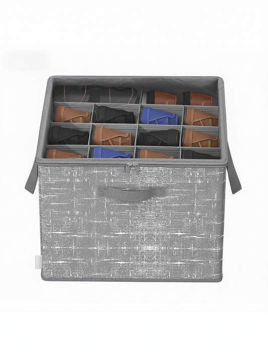 Shoe Storage Cube with Transparent Lid, 16-Pair Fabric Organizer Box for Closet and Entryway, Cattail Gray