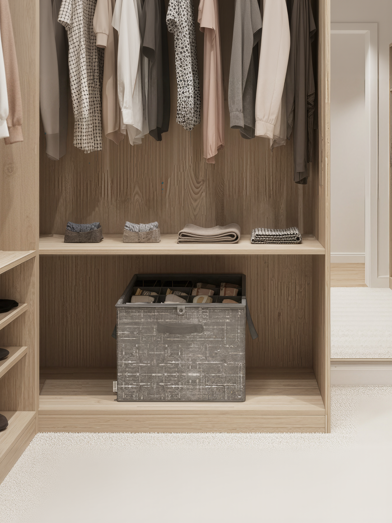 Shoe Storage Cube with Transparent Lid, 16-Pair Fabric Organizer Box for Closet and Entryway, Cattail Gray