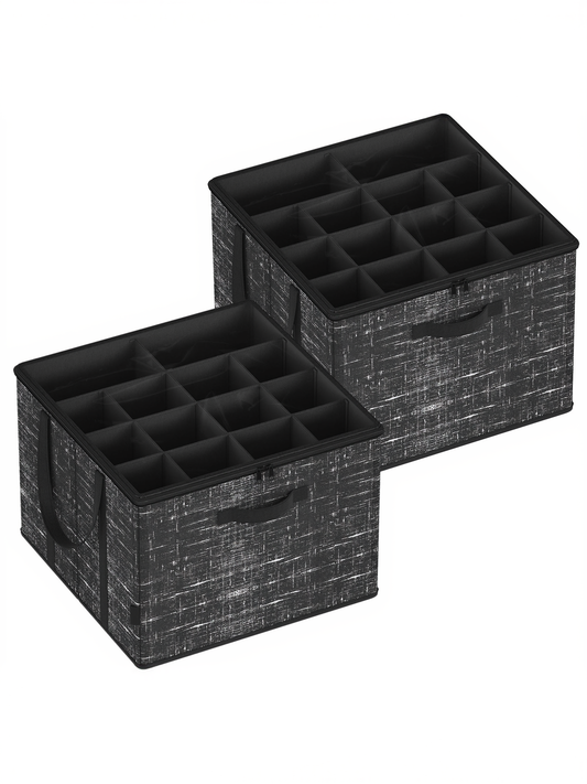 Set of 2 Shoe Storage Cubes with Transparent Lids, 16-Pair Each Fabric Organizer Box for Closet and Entryway, Ink Black