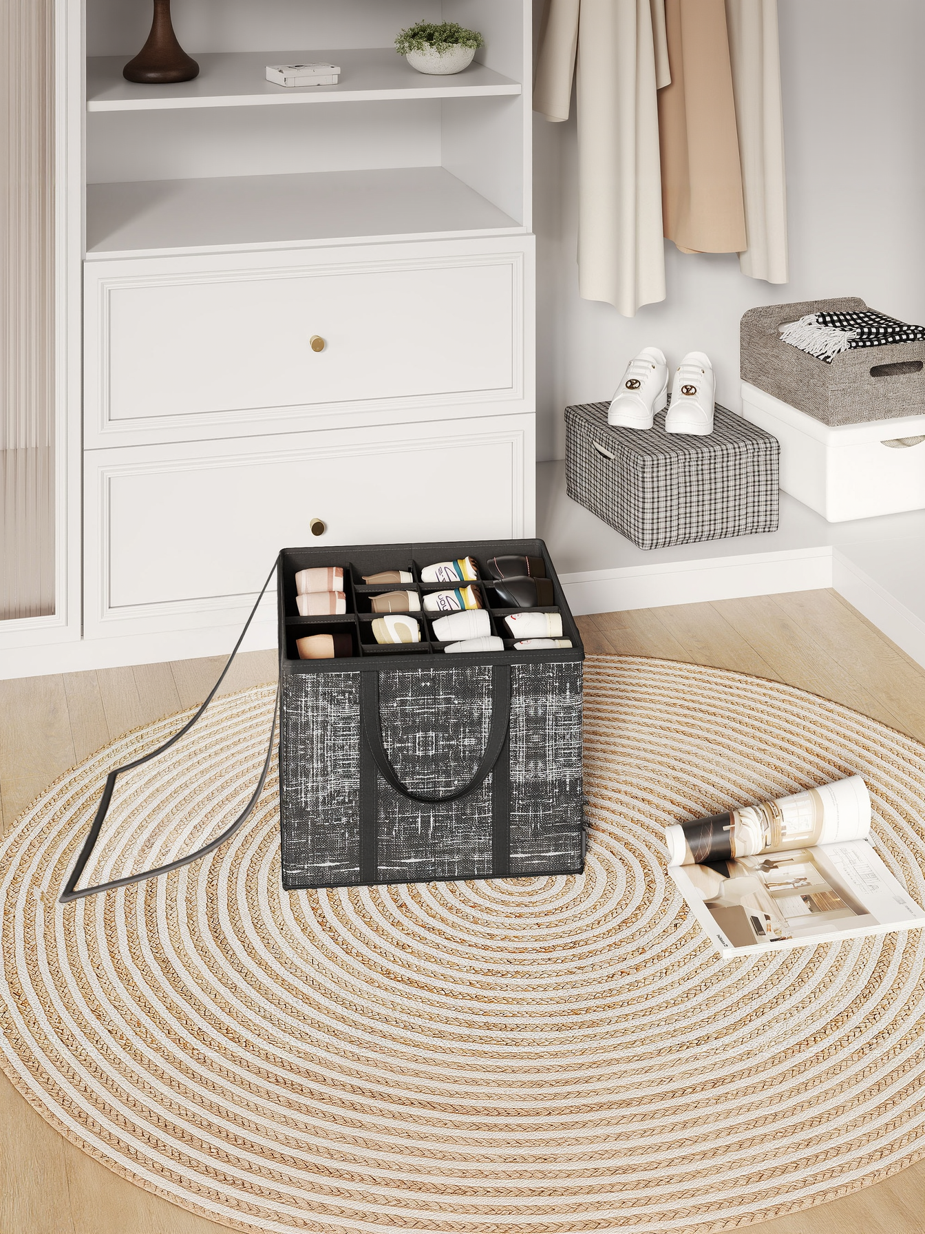 Set of 2 Shoe Storage Cubes with Transparent Lids, 16-Pair Each Fabric Organizer Box for Closet and Entryway, Ink Black