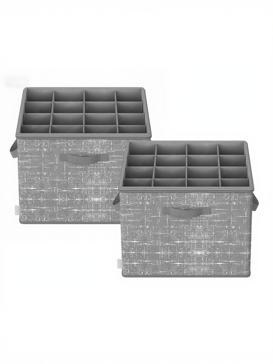 Set of 2 Shoe Storage Cubes with Transparent Lids, 16-Pair Each Fabric Organizer Box for Closet and Entryway, Cattail Gray