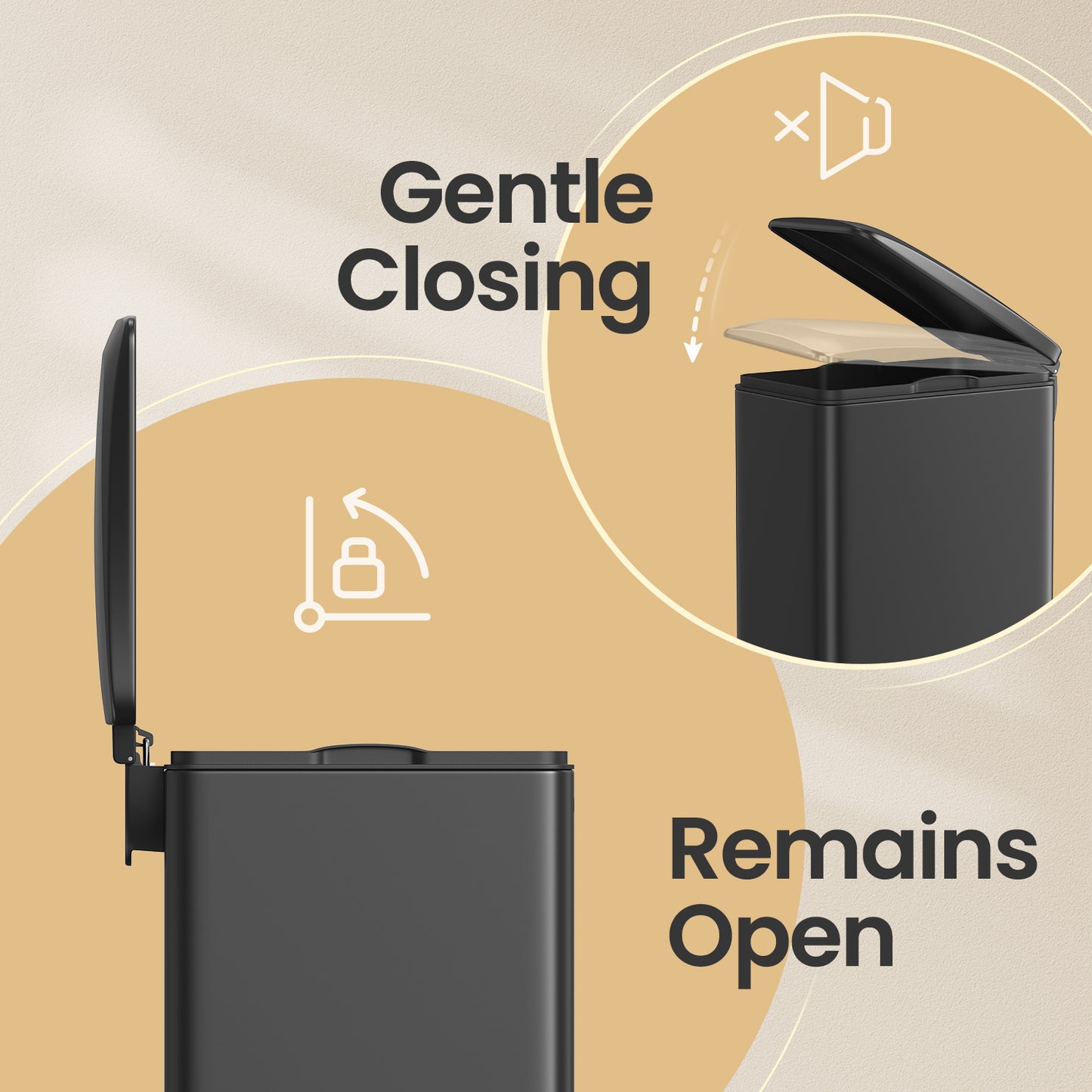 13 Gallon Slim Trash Can, Soft-Close Lid with Inner Bucket & Pedal, Narrow Space Kitchen Bin, Black