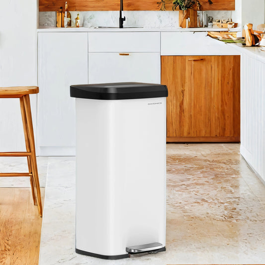 18 Gallon Stainless Steel Kitchen Trash Can, Stay-Open Lid with Step Pedal & Odor Filter, Large Capacity Bin,White and Black