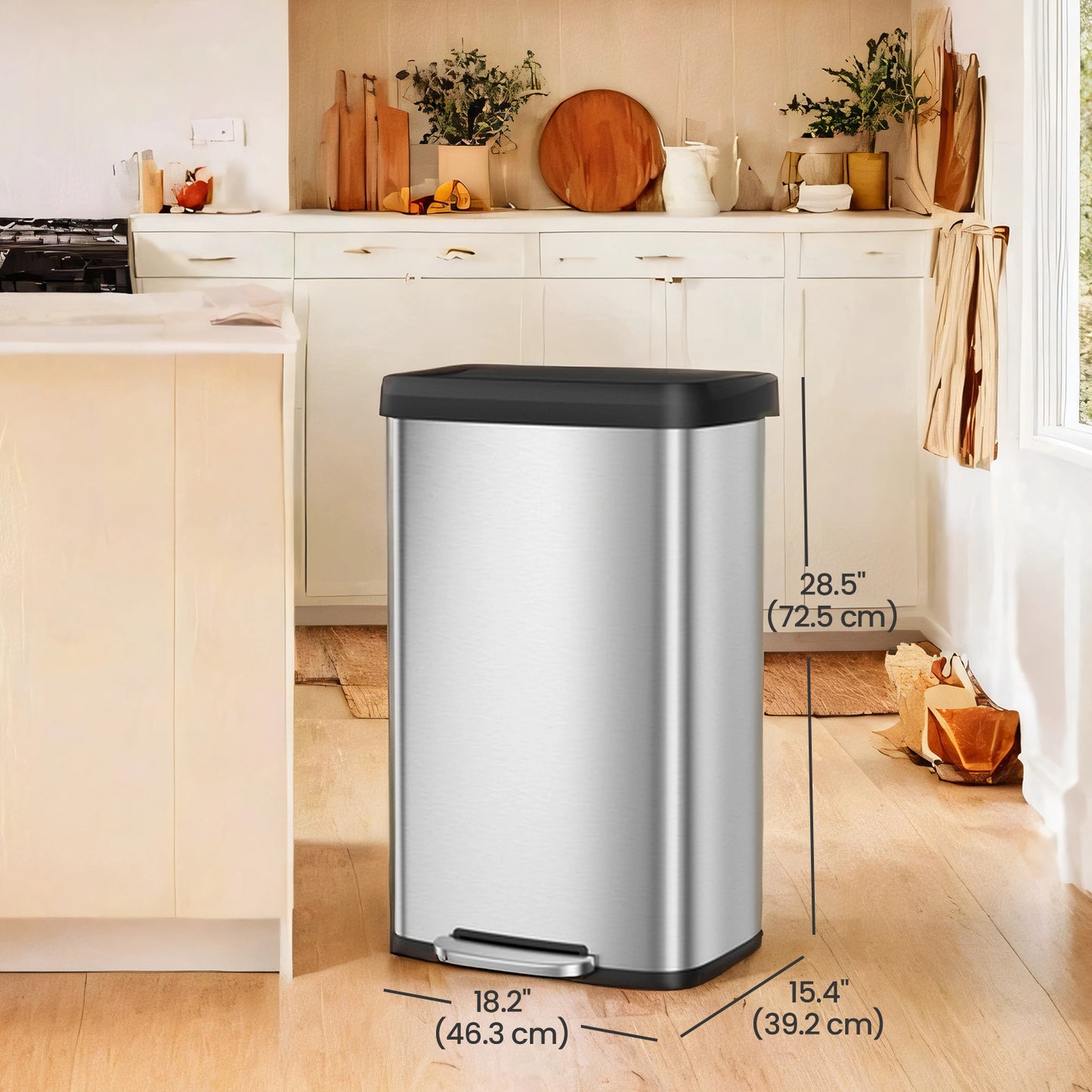 21 Gal Kitchen Step Trash Can, Soft-Close Stay-Open Lid, Wide Pedal, Odor-Control Filter, Space-Saving Design, Stainless Steel，Silver and Black