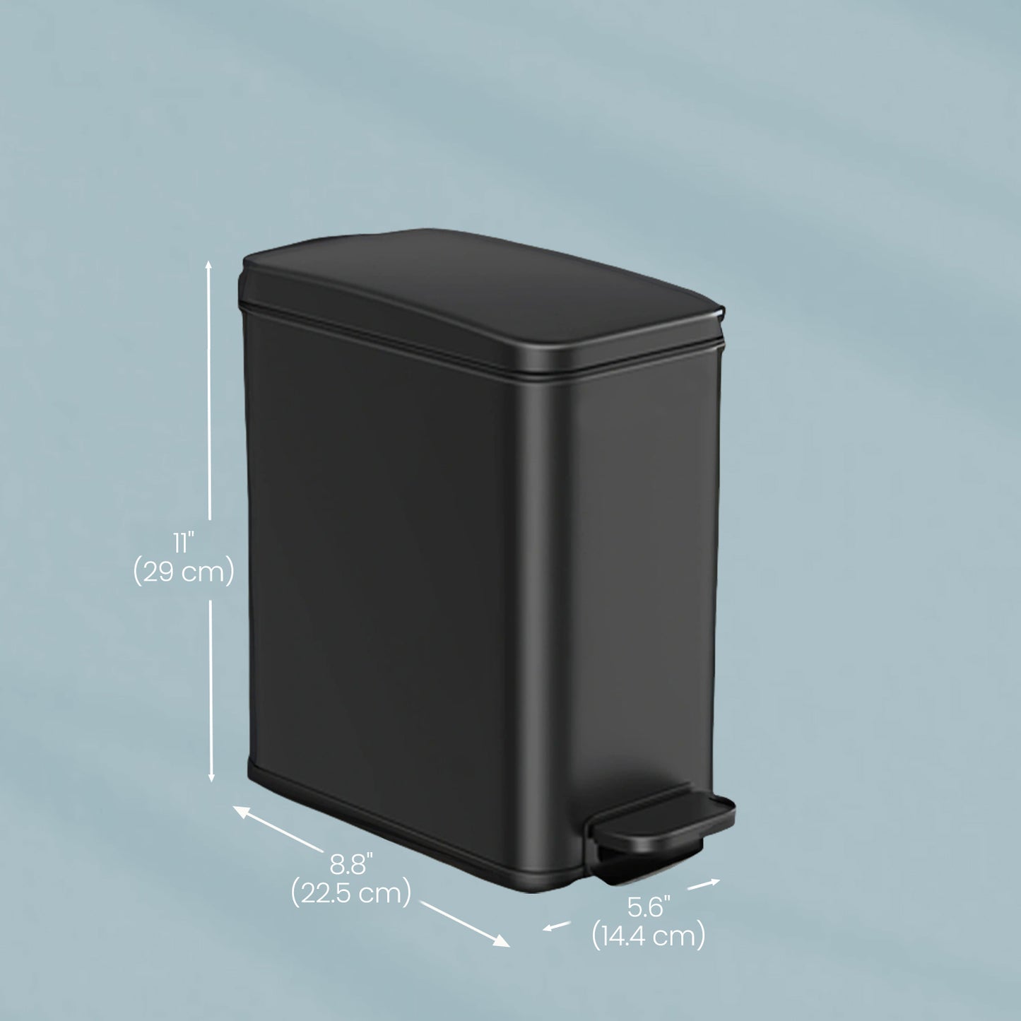 1.3 Gal Slim Step Bathroom Trash Can, Soft-Close Lid, Removable Bucket, Space-Saving Stainless Steel Bin,Black