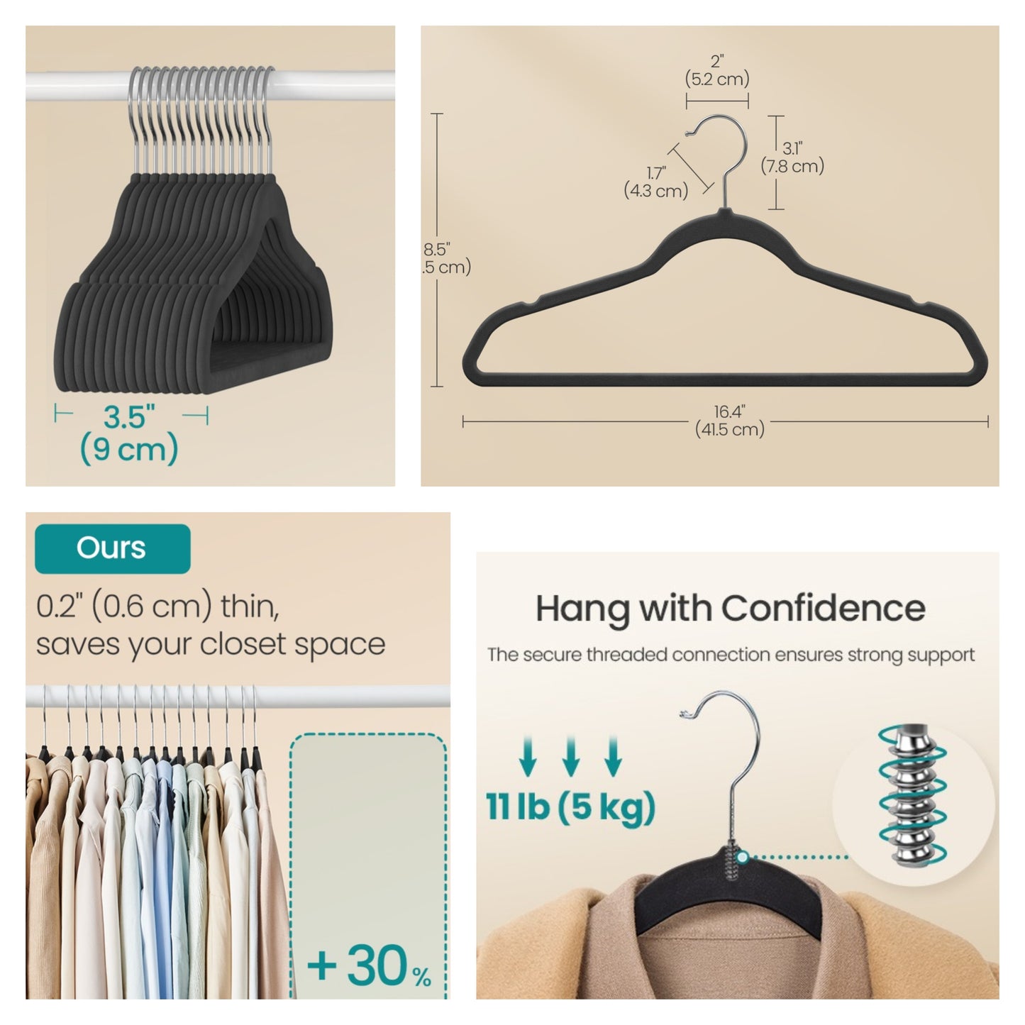 60 Pack Velvet Hangers, Heavy-Duty Non-Slip Clothes Hangers with Silver Swivel Hooks for Closet, Black