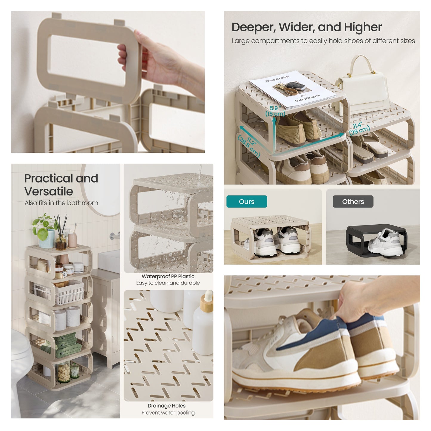 6-Shelf Shoe Rack, Removable Shelves Shoe Organizer for Entryway, Living Room and Bathroom, Narrow Space-Saving Design, Cappuccino Beige