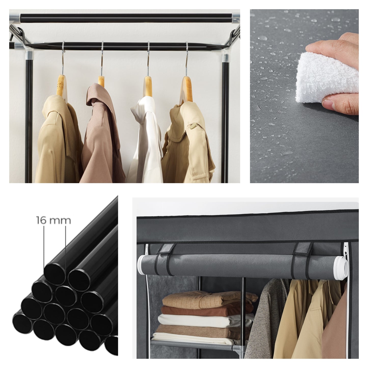 Portable Closet Organizer with Hanging Rail & 6 Shelves - Freestanding Storage Wardrobe for Bedroom, 66.1 Inch,Grey