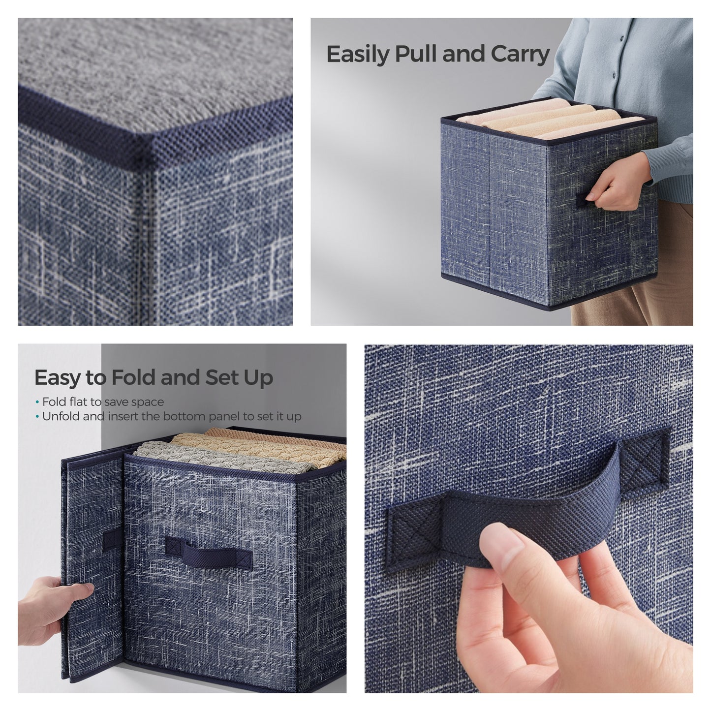 Set of 8 Foldable Storage Cubes, 10.2" Non-Woven Fabric Bins with Handles for Shelves and Closet Organizers, Misty Blue