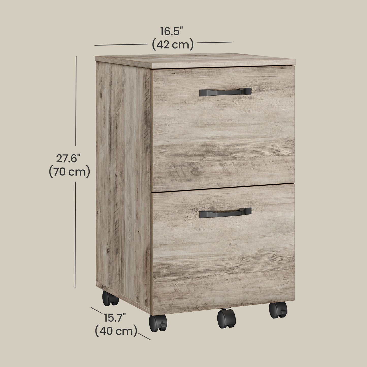 2-Drawer Rolling File Cabinet with Lockable Swivel Casters, Small Home Office Storage for A4 & Letter Documents, Sturdy Steel & Particleboard, Printer Stand, Heather Greige