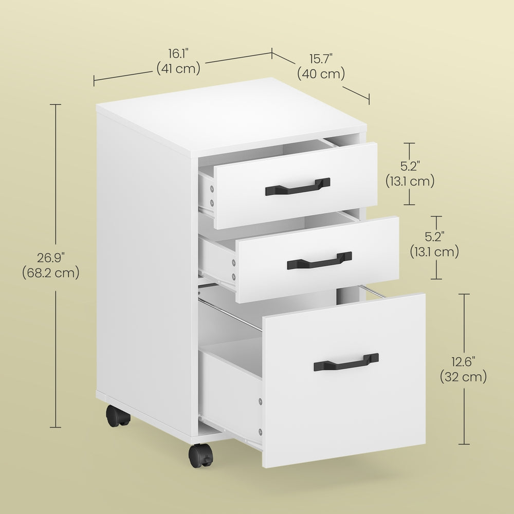 Mobile File Cabinet, 3-Drawer Filing Cabinet with Wheels, for Home Office, Adjustable Rail for A4 Letter Folders, Cloud White
