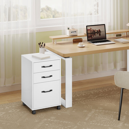 Mobile File Cabinet, 3-Drawer Filing Cabinet with Wheels, for Home Office, Adjustable Rail for A4 Letter Folders, Cloud White