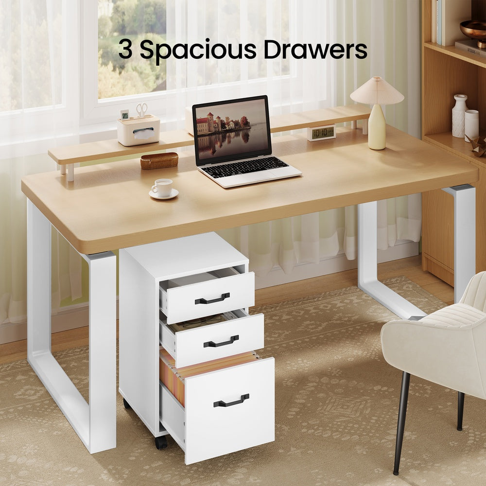 Mobile File Cabinet, 3-Drawer Filing Cabinet with Wheels, for Home Office, Adjustable Rail for A4 Letter Folders, Cloud White