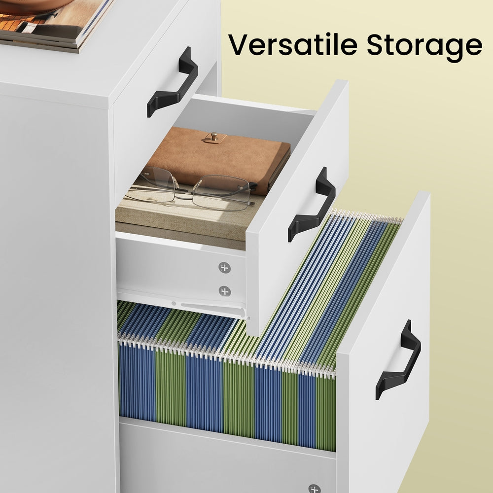 Mobile File Cabinet, 3-Drawer Filing Cabinet with Wheels, for Home Office, Adjustable Rail for A4 Letter Folders, Cloud White